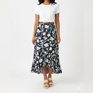 Loveappella Navy Floral High Low Skirt